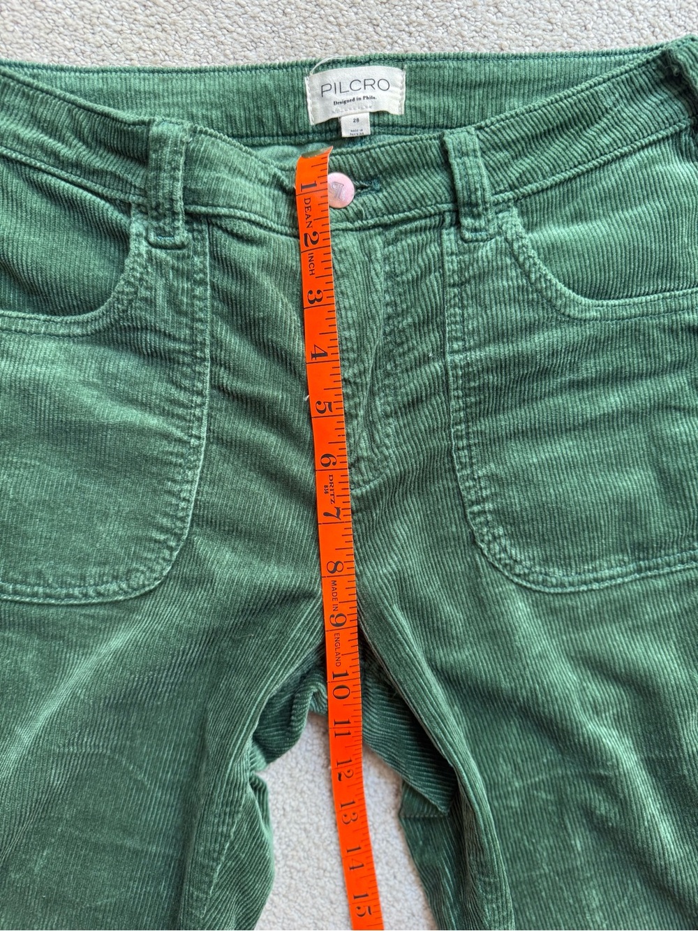 Pilcro by Anthropologie Forest Green Corduroy Flare Pants Size 28 - Picture 8 of 10
